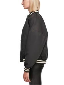 Veste universitaire noire personnalisée pour femmes Veste de baseball tissée en satin - Product Image 4