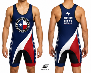 SINGLET DE LUCHA SINEWY para Hombre, Sublimado Personalizado, Diseño del Club Austin Texas, Ajustado, Transpirable, de Spandex y Poliéster - Product Image 1