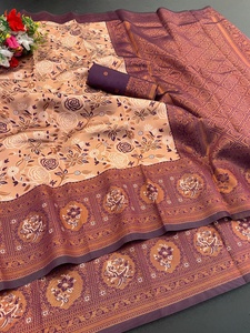 Tela de Seda Kanjivaram Clásica de Moda India Bollywood, Último Diseño Indio Tradicional para Bodas, Festivales y Eventos - Product Image 4