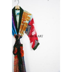 Vintage Elegant Silk Sari Kimono Women's Soft Breathable Robe Nightgown Sleepwear - Product Image 3