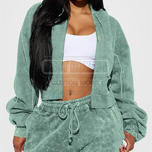 Customized Contrast New Style Ladies Pullover Acid Wash Tracksuits Custom <b>Stand</b> Collar Cotton Acid Wash Tracksuits - Product Image 2