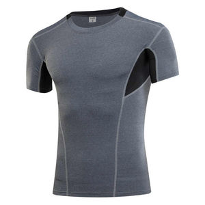 Camiseta de compresión deportiva ajustada para hombre, camiseta de manga corta de secado rápido que absorbe la humedad para Fitness y correr, patrón sólido - Product Image 5