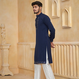 Kurta นักออกแบบลายใบปลิวของกองทัพเรือสำหรับผู้ชายเสื้อผ้าที่ทำจากผ้าเกาหลีแบบดั้งเดิมที่ดีที่สุดสำหรับโอกาสพิเศษ - Product Image 2