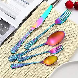 Juego de Cubiertos de acero inoxidable con revestimiento de color PVD arcoíris, elegante, duradero y Apto para lavavajillas, acero espejado - Product Image 2