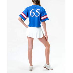 Personnalisé surdimensionné américain recadrée femmes maillot de football Hip Hop sublimation maille col en v Vintage Jersey - Product Image 2