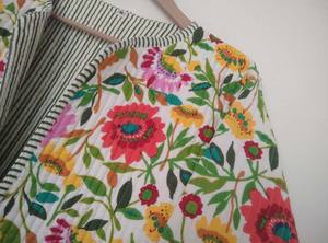 Nouveau coton Floral réversible femmes polaire veste main bloc matelassé hiver manteau bouton poche automne imprimer veste courte - Product Image 2