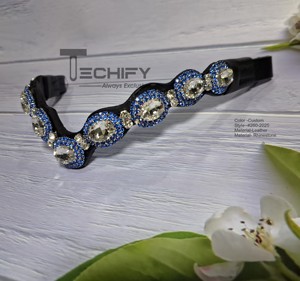 Banda de cuero estilo onda con zafiro y cristales transparentes - Product Image 2