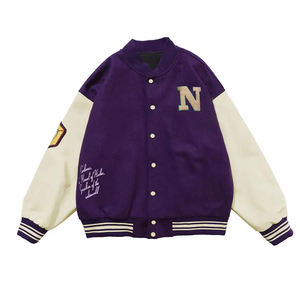 Chaqueta con letras de béisbol Vintage personalizada para hombre, estilo callejero de lana con cuello levantado, logotipo de cuero liso, bordado de chenilla - Product Image 1