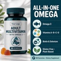 Complément Alimentaire Multivitamines Adultes Omega 3 en Gummies Sans Gluten à Base de Plantes avec Sélénium Vitamines A B C D Biotine