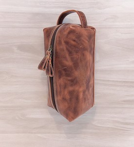 Neceser de lujo de gran capacidad hecho a mano, bolso de cuero genuino personalizable para hombres y mujeres, estilo de moda, Cosméticos de viaje con cremallera - Product Image 6