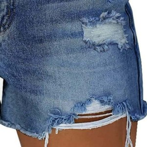 女性用通気性デニムショーツボタンクロージャー付き - Product Image 4