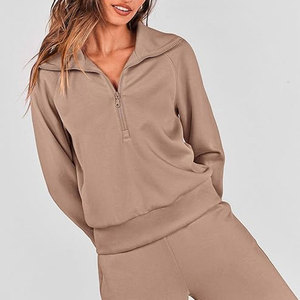 Ensemble de vêtements de sport pour femmes, motif uni, lavé, chaud, manches longues, haut court décontracté, pantalon de survêtement, séchage rapide, écologique pour - Product Image 6