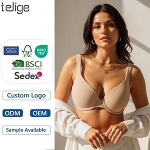 Reggiseno push-up con ferretto per seno grande, spalline regolabili, logo sulla coppe, in materiale morbido, da donna - Product Image 1