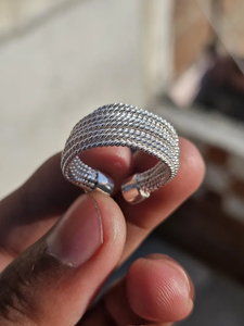 Joyería de declaración hecha a mano para mujer, anillo tejido de plata esterlina, diseño abierto Ajustable, regalo único para el Día de la madre para ella - Product Image 4