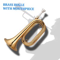 Brass Bugle Call Gold Plated Trumpet Cavalry Horn with Mouthpiece Carrying Bag Musical Instrument for Beginners School Band