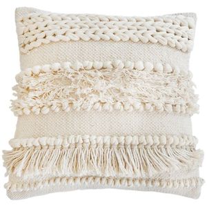 MORE Boho Home & Hotel Use Woven 100% Cotton <b>Cushion</b> <b>Cover</b> with Loop <b>Tufts</b> Customizable Color Size for Bedroom Living Room Decor - Product Image 1