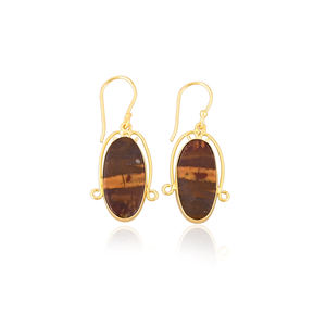 Nouveauté Boucles d'oreilles en pierre précieuse jaspe Malinga bohème Vente chaude Boucles d'oreilles pendantes en laiton plaqué argent pour femmes Cadeaux Bijoux - Product Image 1
