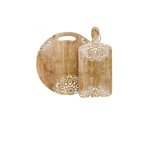 Planche à découper en bois d'acacia peinte à la main avec un design floral Planche de service décorative ronde unique et ustensiles de cuisine - Product Image 4
