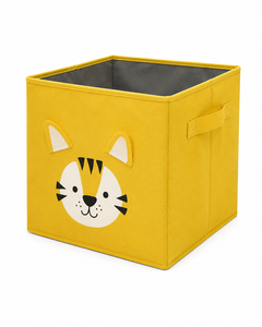 Yellow Tiger Face Fabric Storage <b>Bin</b> <b>Square</b> Toy Organizer for Kids Room Modern Design Foldable Textile Box - Product Image 1