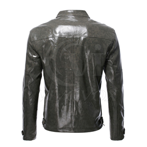 Veste de moto en cuir PU pour hommes avec col montant High Street Style Slim Fitted Zip pour l'automne - Product Image 2