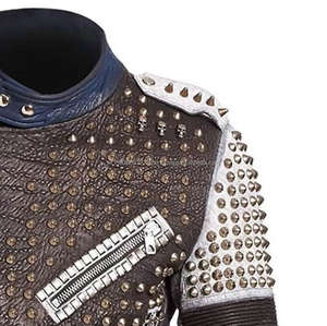 Chaqueta de Invierno Estilosa para Hombre, Estilo Punk, Chaquetas de Cuero con Púas, Prenda Exterior de Cuero Genuino, Diseño de Logotipo Personalizable, Venta al Por Mayor - Product Image 2