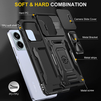 Funda Protectora para Teléfono con Anillo y Soporte, Diseño de Armadura, a Prueba de Golpes, con Protección Total de la Cámara, para Redmi Note 13 Pro 5G