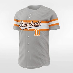 <b>Baseball</b> Jersey Unisex Gray Orange Striped Short Sleeve Button Front Custom Name Number Sublimated Print Breathable Mesh 100% - Product Image 2