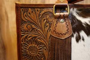 Sac à main en cuir de vachette outillage à main sculpture sac à main Western, sac fourre-tout Western, sac à main en cuir repoussé à la main, porte-documents en cuir - Product Image 6