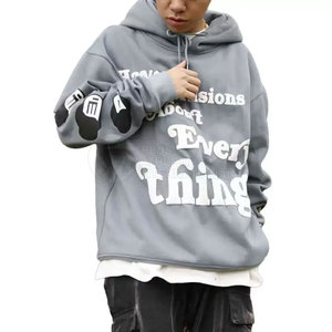 เสื้อฮู้ดพิมพ์ลายพัฟสำหรับผู้ชายเสื้อมีฮู้ดตัดขอบระบายได้ดี - Product Image 2