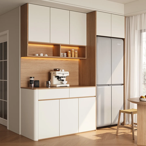 Armoire de rangement de cuisine élégante avec portes en composite bois, niche de préparation du café, sections de garde-manger hautes et design personnalisé sans poignées - Product Image 3