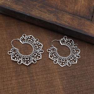 Populares Pendientes de Aro Boho Mandala Novedad 2026, Pendientes Boho de Latón para Mujer, Chapados en Plata, Filigrana Tribal, Loto Boho, Venta al por Mayor/OEM/ODM - Product Image 4