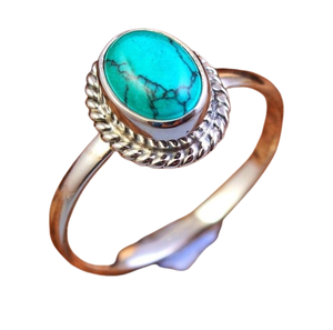 Best Design Blue <b>Turquoise</b> Oval Cut Engagement <b>Rings</b> for Women Wedding & Party Jewelry 925 Sterling Silver Handmade Trendy - Product Image 1