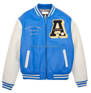Veste universitaire pour homme OEM, écologique, logo brodé personnalisé, patchwork en chenille, veste bomber en cuir bleu - Product Image 2