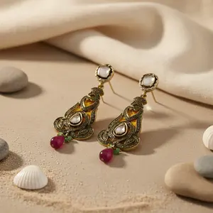 Pendientes Largos de Moda para Mujer, Chapados en Oro Rubí, con Diseño de Gota - Product Image 2
