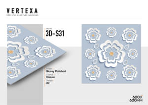 Azulejos de Porcelana Vitrificada Pulida con Patrón Floral de 60x60cm, Superficie Brillante 3D S31, Azulejos de 600x600mm para Interiores Decorativos - Product Image 2