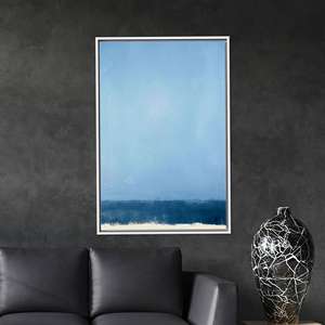 Impresión en lienzo azul océano minimalista: arte abstracto del horizonte marino para el hogar, con marco blanco - Product Image 1