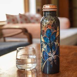Ayurvedic grade <b>copper</b> <b>water</b> <b>bottle</b> for improving wellness and balancing pH levels with vintage finished and handcrafted beauty - Product Image 2