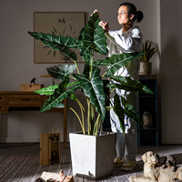 Planta Artificial de Alocasia Amazonica con Hojas Esculpidas de Vetas Intensas en Forma de Flecha, Ideal para Exhibiciones en Hoteles Boutique y Salas de Exposición