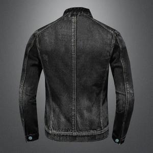 Chaqueta Bomber Vintage de alta calidad para hombre, abrigo vaquero negro con cuello levantado para motociclista, abrigo hecho de lona de algodón, mezclilla negra - Product Image 2