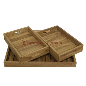 Modern Minimalist Teak Storage Tray <b>Set</b> 3 Natural Wood Organiser for <b>Serving</b> Food for Home Storage in Kitchen Table Desk Use - Product Image 4