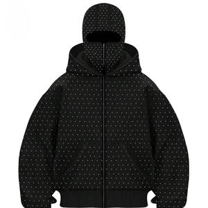 เสื้อฮู้ดดี้ผู้ชายสีดำแบบ OEM ประดับด้วยคริสตัล แขนเสื้อวิบวับ สไตล์ลำลอง ผ้าฝ้าย 100% เสื้อสตรีทแวร์ สำหรับฤดูใบไม้ร่วงและฤดูหนาว - Product Image 5