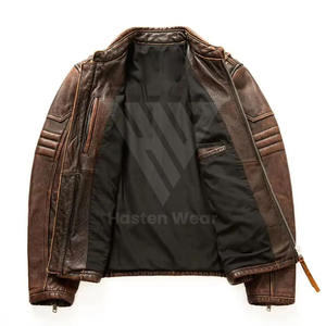 Veste en cuir pour homme haute performance, coupe ajustée, col montant, poche avant, ajustement réglable, veste en cuir pour la saison hivernale - Product Image 4