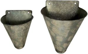 Ensemble de deux jardinières murales en forme de cône en étain, jardinières murales en forme de cône galvanisé, décorations murales de cuisine - Product Image 3