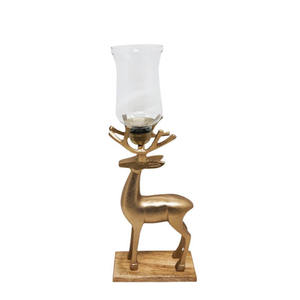 Bougeoir en aluminium et verre avec base en bois, couleur argent et naturelle, pour décoration de Noël et de mariage. - Product Image 5