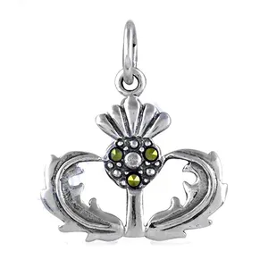 925 Sterling Silver Thistle Pendant Religious Style Scottish Jewelry Rhodium Plated Rose Gold Finish Platinum Charm Pendants - Product Image 2