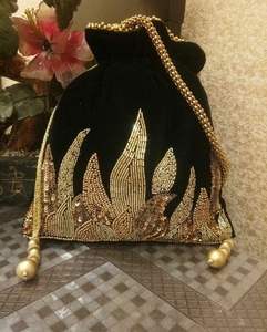 Stylish Designer Customized Color Potli Bag <b>Embellished</b> Crystal Glass Beadsstone Dabka Work Made Silk Evening Parties Weddings - Product Image 1