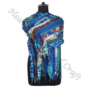 Seda reciclada Sari 15 tiras diseñador bufandas hechas a mano estola chales SC628 seda fina venta al por mayor reciclado Vintage Sari bufanda femenina - Product Image 4