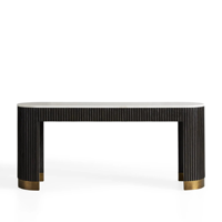 Table console pliable moderne en marbre blanc et bois de manguier avec piètement en fer, mobilier durable pour la maison, salon, entrée, salle à manger, villa, appartement, hôtel