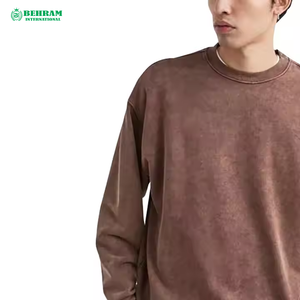Sweat-shirt à col rond surdimensionné pour homme, de bonne qualité, personnalisé, marron, effet délavé, imprimé lettres, décontracté - Product Image 5