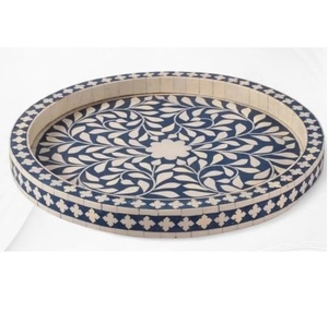 Décoration de table de fête de mariage, dernier design en incrustation d'os, plateau de service rond en bois, lot de 2 - Product Image 4